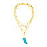Collar largo 80 centímetros con cadena dorada y piedras de cuarzo citrino amarillo y charm cuerno turquesa de Sicilia Marardi