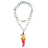 Collar largo 80 centímetros con cadena dorada y piedras naturales azul y charm cornicello rojo y perlas naturales Sicilia Marardi