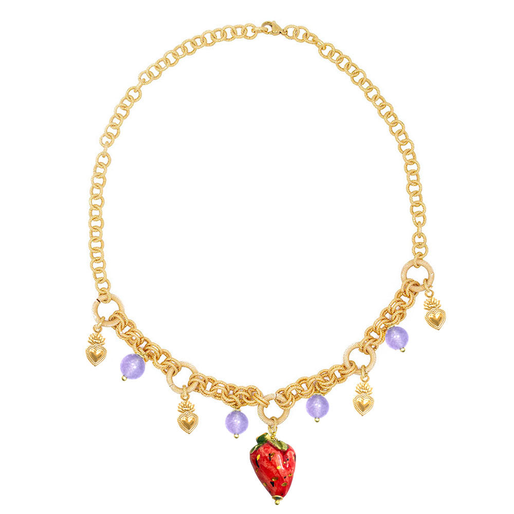 CATENA FRAGOLA - Short Necklace in Brass and Sicilian Ceramic