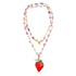 Collar largo de 80 centímetros con cadena dorada y piedras de amatista morada y con charm fresa  y perla natural de Marardi