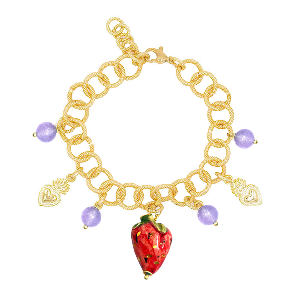 Pulsera artesanal de piedras naturales y fresa de cerámica de Sicilia