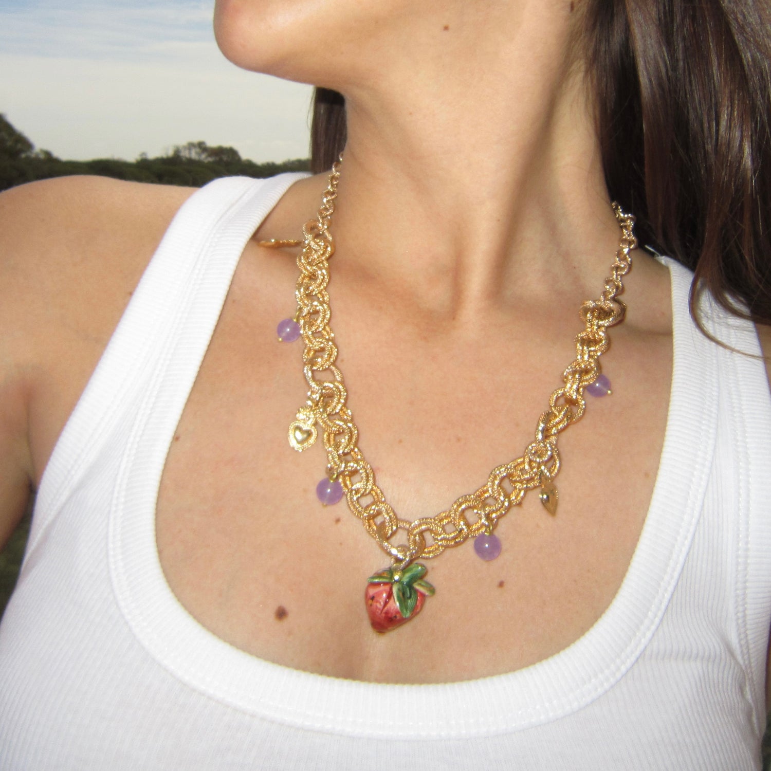 CATENA FRAGOLA - Short Necklace in Brass and Sicilian Ceramic