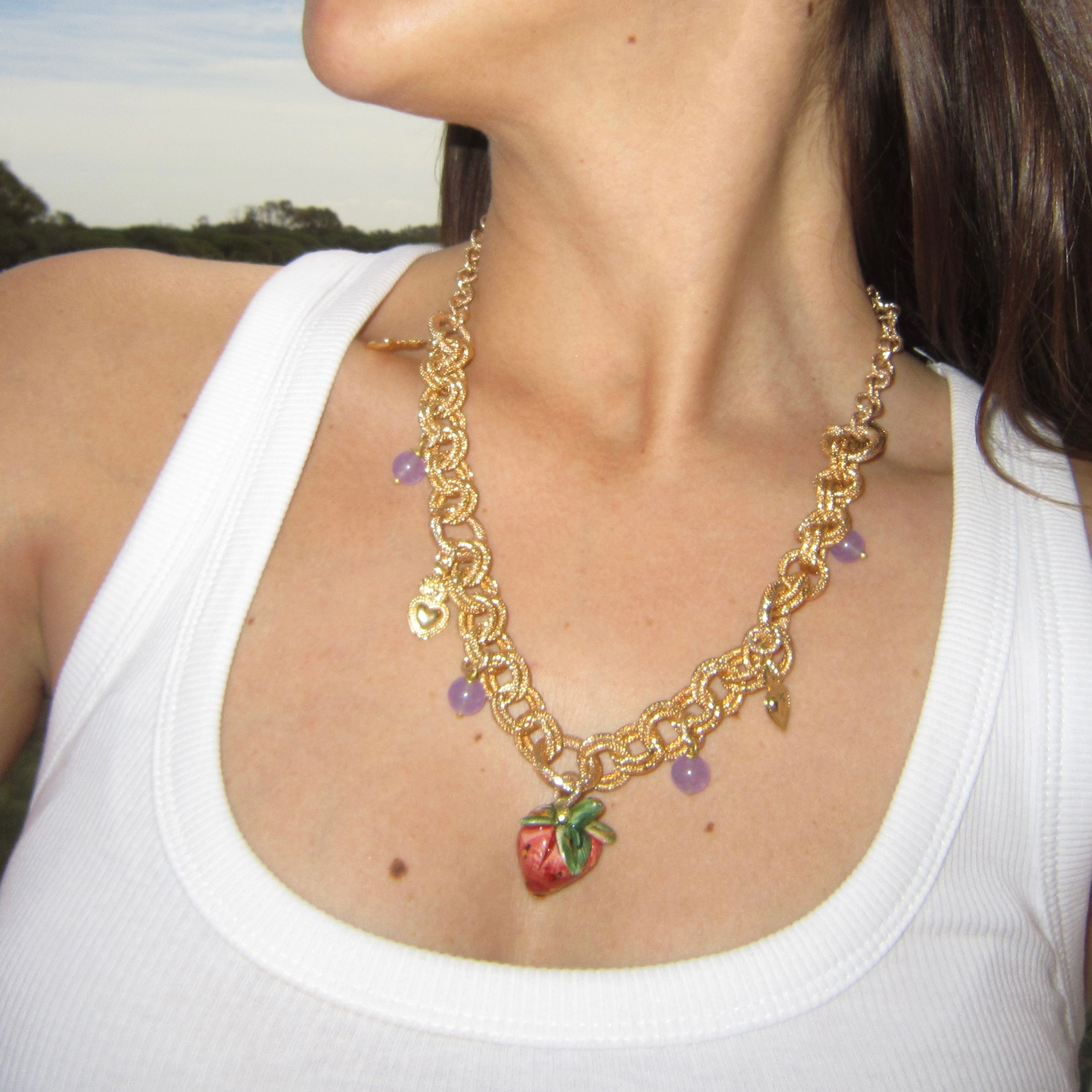CATENA FRAGOLA - Short Necklace in Brass and Sicilian Ceramic