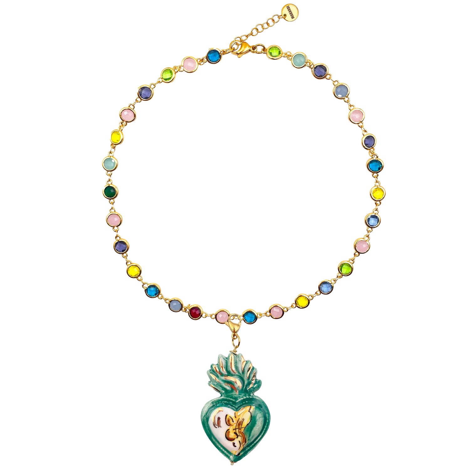 GRANITA E VITA 40 - Short Necklace with Crystals and Sicilian Ceramic Charm
