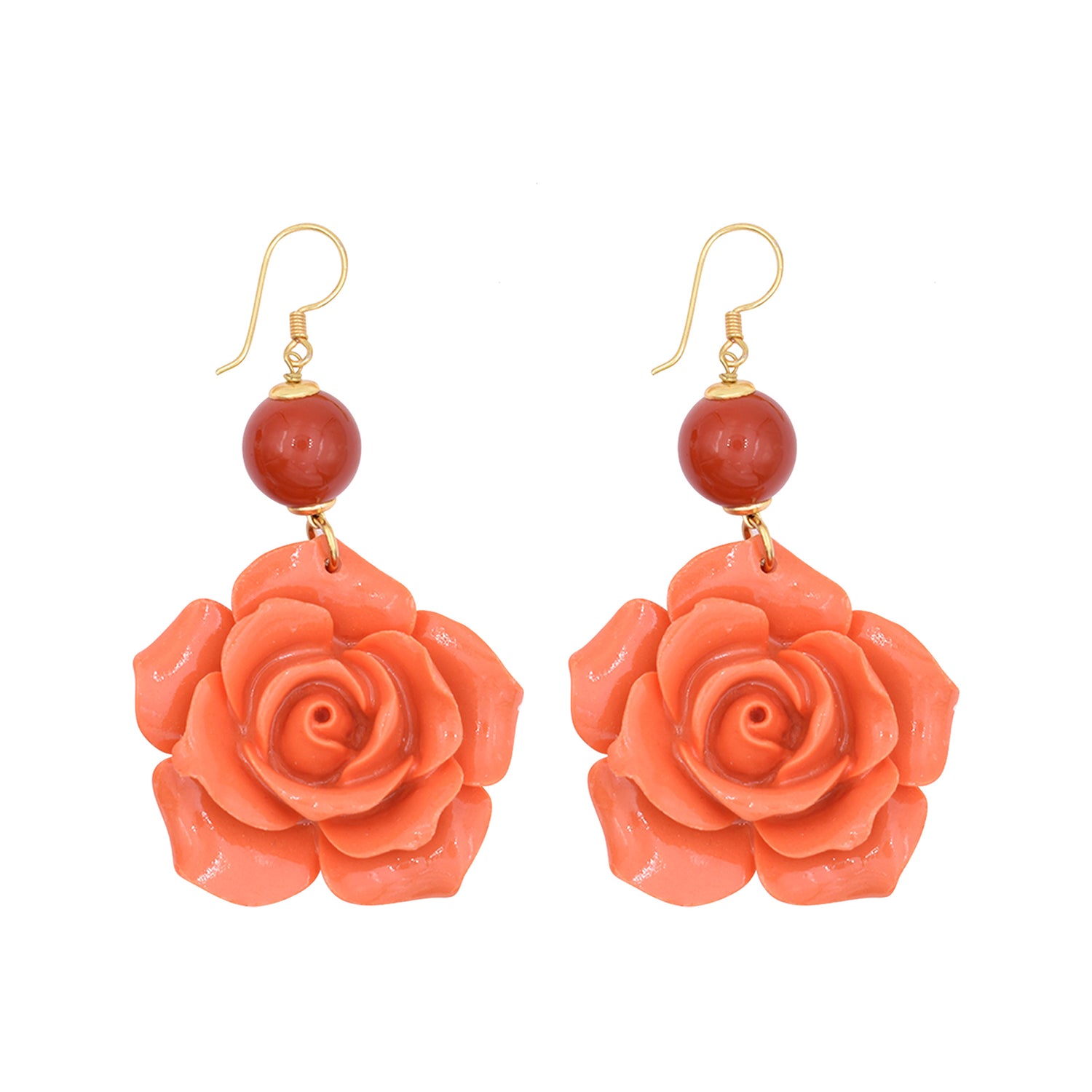 FERIA - Long Enameled Coral Flower Earrings