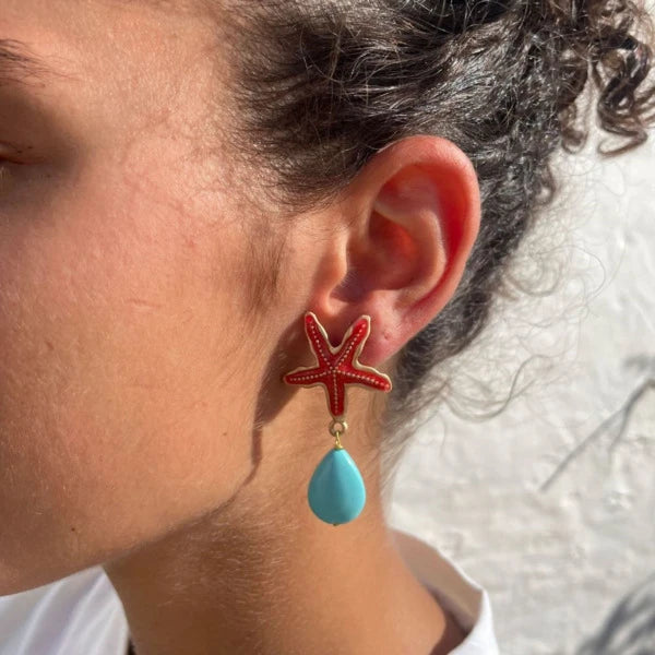 STELLA ROSSO - Long Enameled and Pearl Earrings