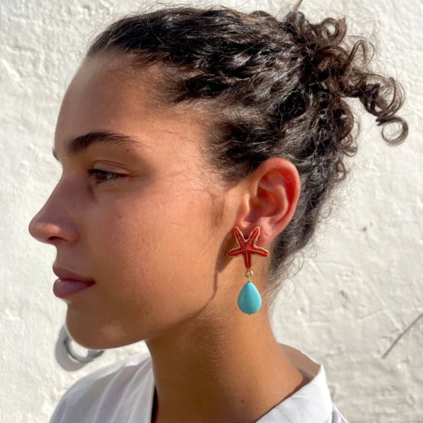 STELLA ROSSO - Long Enameled and Pearl Earrings