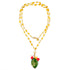 Collar largo de 80 centímetros con cadena dorada y piedras de cuarzo citrino y con charm cactus y perlas naturales Marardi