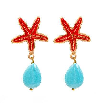 STELLA ROSSO - Long Enameled and Pearl Earrings