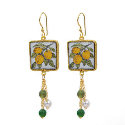 Pendientes de azulejos con perlas natural abalorios verdes.