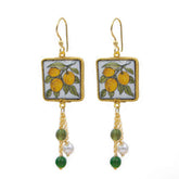 Pendientes de azulejos con perlas natural abalorios verdes.