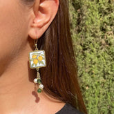 Pendientes de azulejos con perlas natural abalorios verdes.