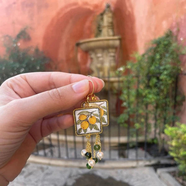 Pendientes de azulejos con perlas natural abalorios verdes.