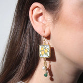 Pendientes de azulejos con perlas natural abalorios verdes.