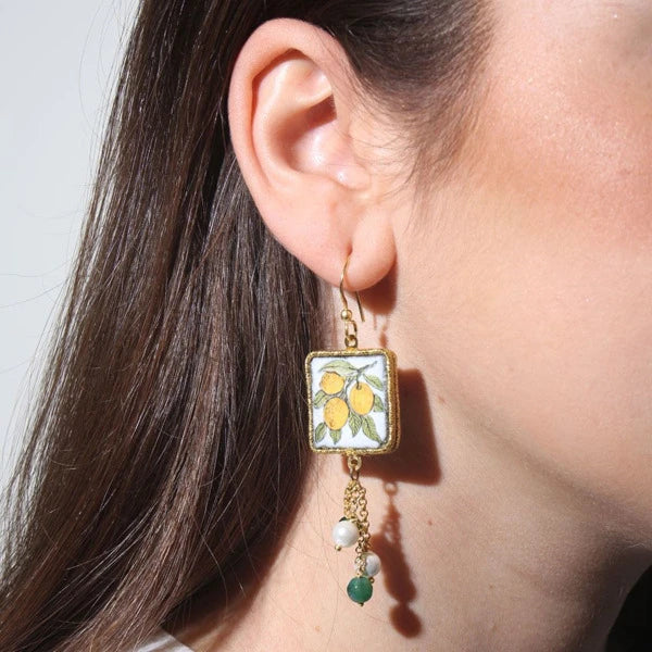 Pendientes de azulejos con perlas natural abalorios verdes.