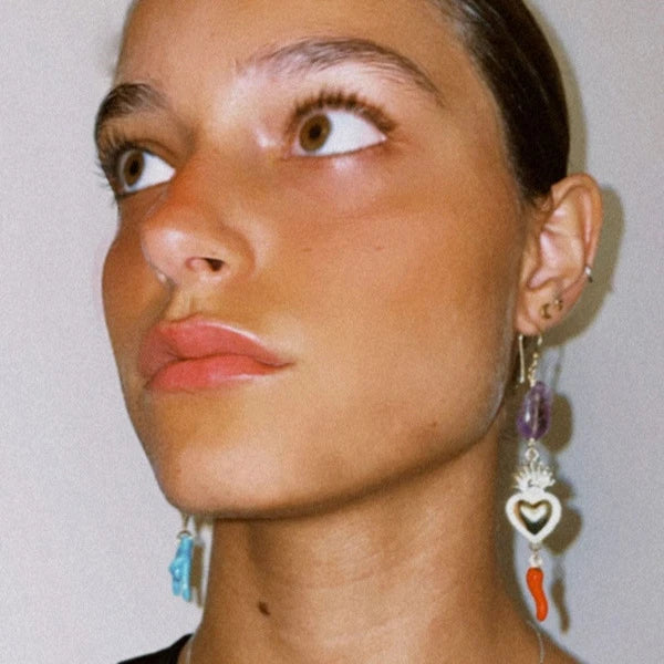 PAZZO - Long Brass Earrings with Natural Stone and Pearl