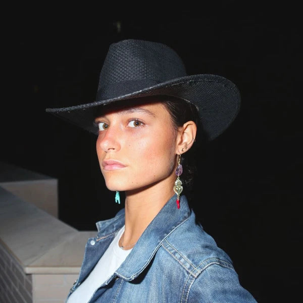 PAZZO - Long Brass Earrings with Natural Stone and Pearl