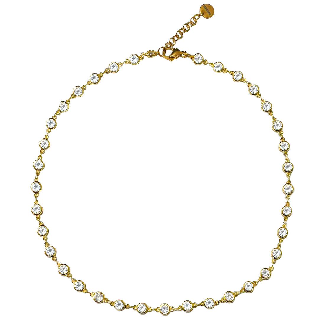 Collar corto dorado con cristales, es el complemento perfecto para llevar con charms o simple