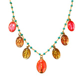 Collar Miracolosa de cristal con medallas religiosas de latón
