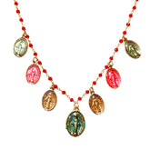 Collar Miracolosa de cristal con medallas religiosas de latón