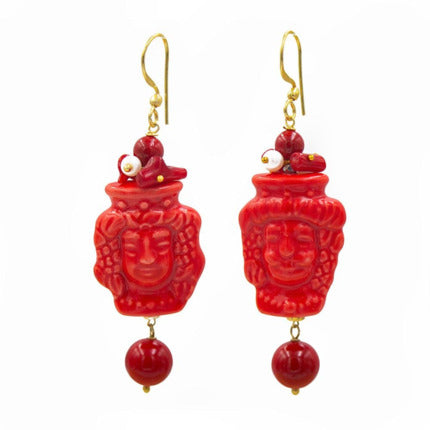 TESTA ROSSO - Long earrings made of Sicilian ceramics