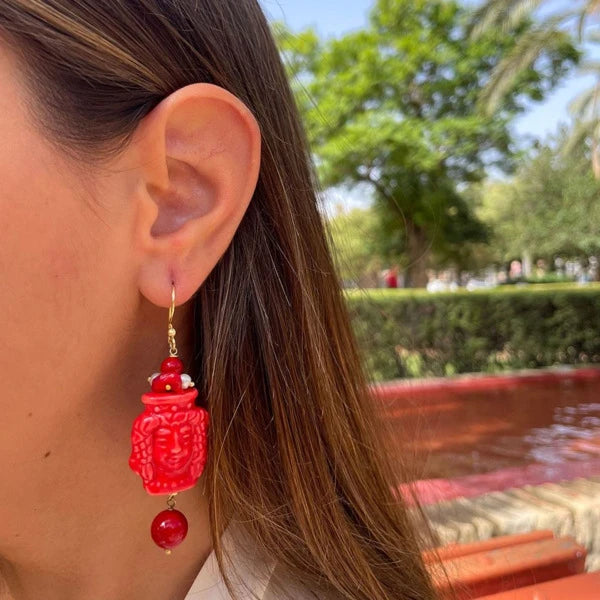 TESTA ROSSO - Long earrings made of Sicilian ceramics